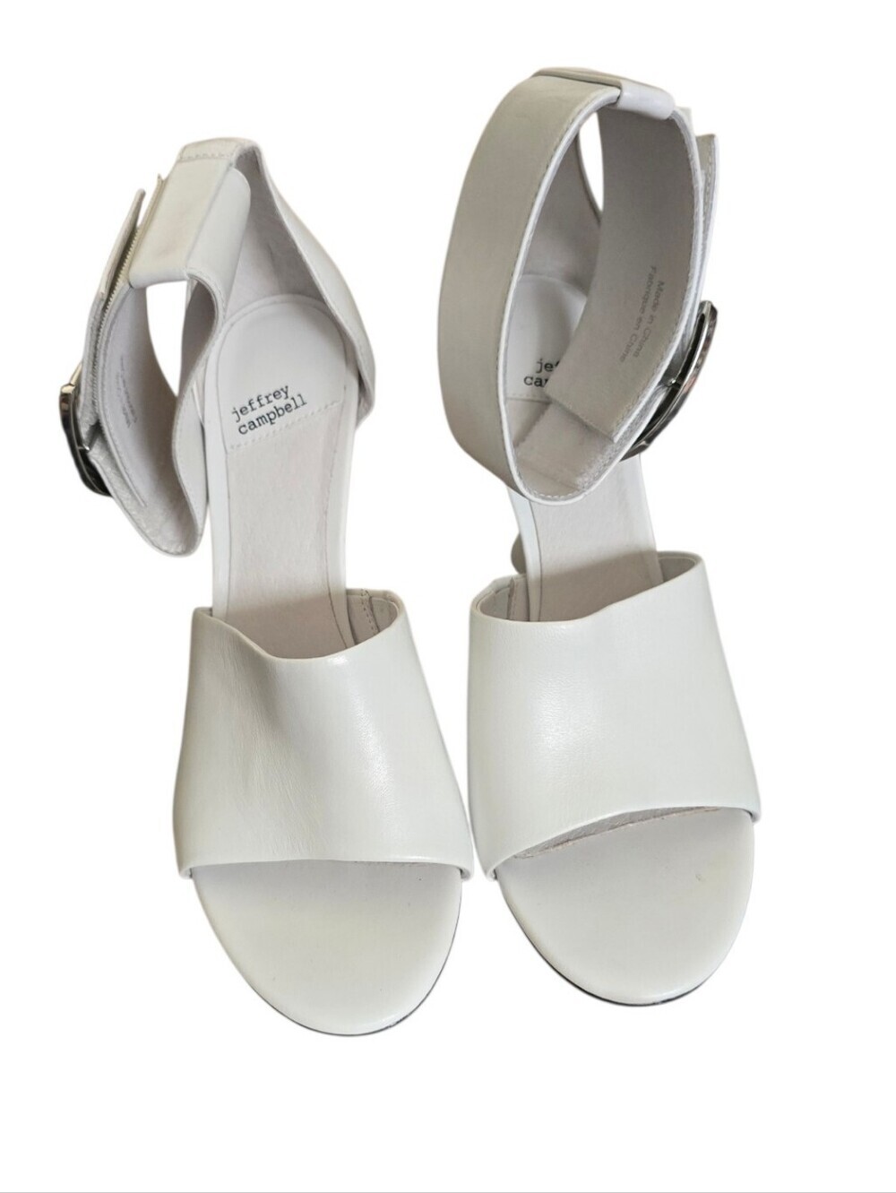 Jeffrey Campbell White Metamorph  Ankle Strap Heels Silver Buckle Size 9.5 - Picture 3 of 8